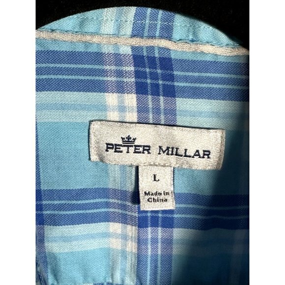 PETER MILLAR MENS BLUE PLAID LONG SLEEVE BUTTON FRONT SHIRT (L)    EUC - Picture 3 of 5